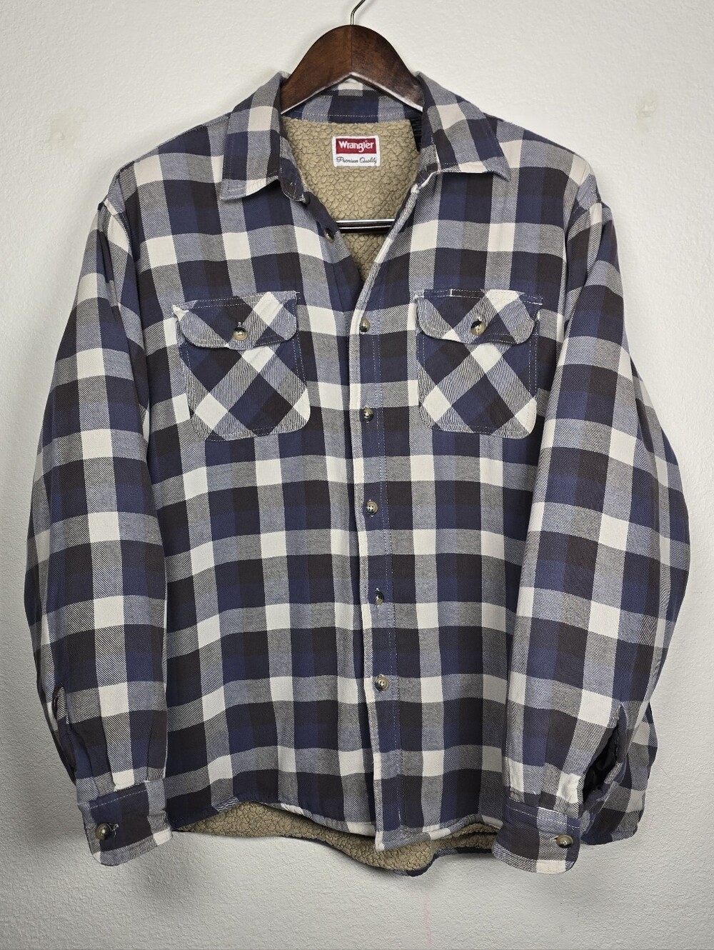 Wrangler Premium Sherpa Lined Men's Flannel Shirt Jacket Plaid XL